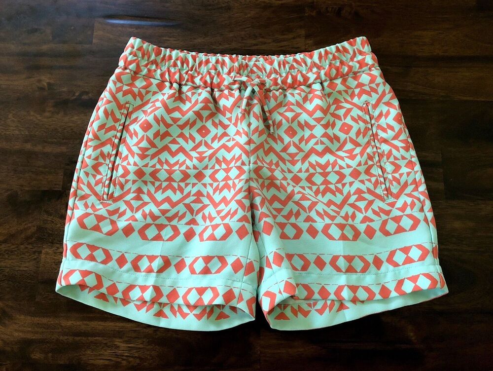 The Limited Drawstring Pocket Aztec Print Turquoise Mint Orange Coral Shorts XS